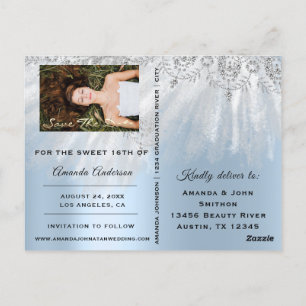 Sparen de Datum Blauwe Foto Roos Sweet 16th Bridal Briefkaart
