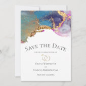 Sparen de Datum Blauwe Magenta Paarse Gold Ink Kaart (Voorkant)