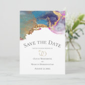 Sparen de Datum Blauwe Magenta Paarse Gold Ink Kaart (Staand voorkant)