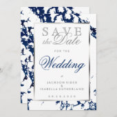Sparen de Datum Blauwe Marmer van de Zeemacht, Zil Save The Date (Voorkant / Achterkant)