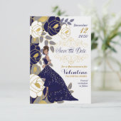 Sparen de Datum Blauwe Quinceanera Floral Save The Date (Staand voorkant)