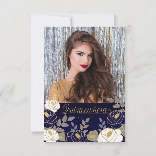 Sparen de Datum Blauwe Quinceanera Floral Save The Date (Achterkant)