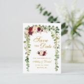 Sparen de Datum Botanische Groene Bourgogne Floral Aankondigingskaart (Staand voorkant)