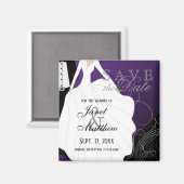 Sparen de Datum - Bride en Groom - Paars Magneet (Voorkant / Achterkant)