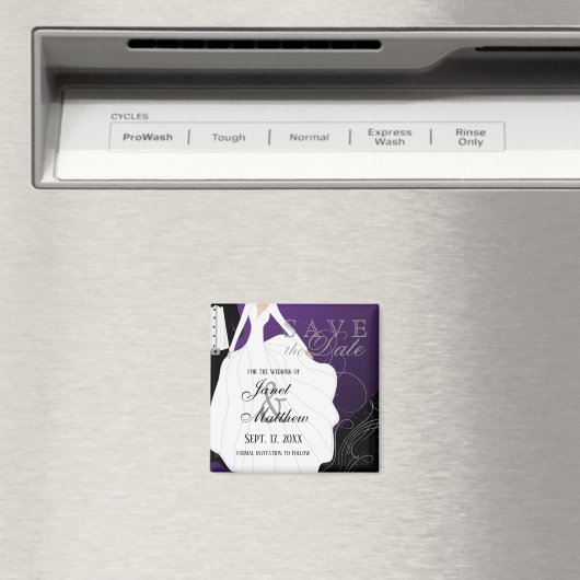 Sparen de Datum - Bride en Groom - Paars Magneet (Insitu (Vaatwasser))