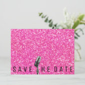 Sparen de Datum Bright Roze Glitter Microfone Save The Date (Staand voorkant)