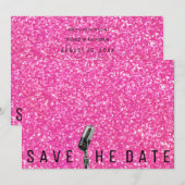 Sparen de Datum Bright Roze Glitter Microfone Save The Date (Voorkant / Achterkant)