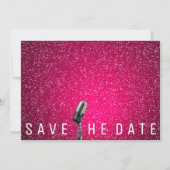 Sparen de Datum Bright Roze Glitter Microfone Save The Date (Voorkant)