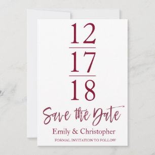 Sparen de Datum Burgundy Marsala Modern Manuscript Save The Date