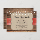 Sparen de Datum Burlap Wood Rustic Rode Kaart van  (Voorkant / Achterkant)
