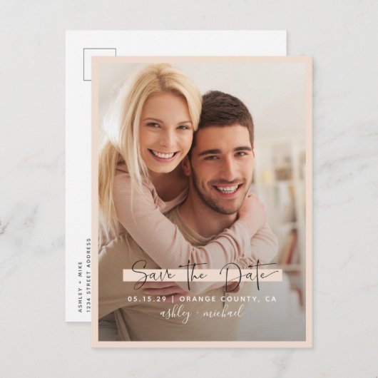 Sparen de Datum Calligrafie de Blinde Weddenschap Aankondigingskaart (Voorkant / Achterkant)