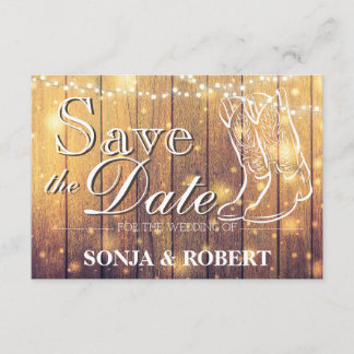 Sparen de Datum - Cowboy laarzen, Hout met Lichten Save The Date