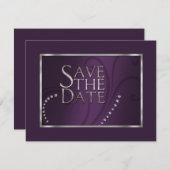 Sparen de Datum Crystals Shimmer Eggplant Monotone Save The Date (Voorkant / Achterkant)
