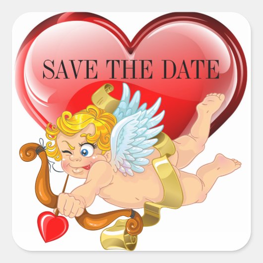 Sparen de Datum Cupid Liefde Vierkante Sticker (Voorkant)