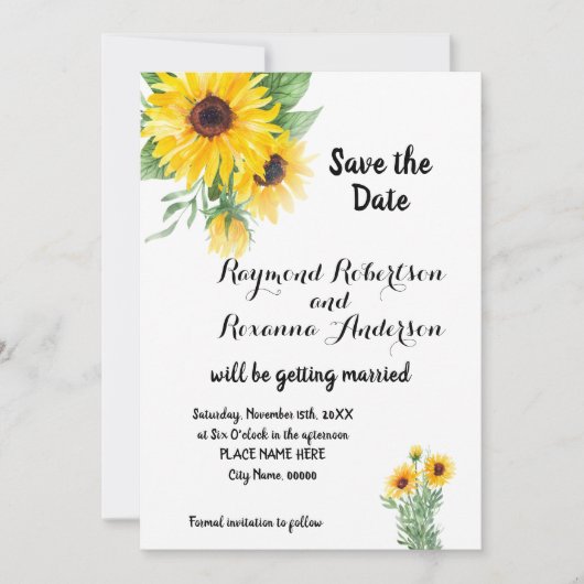Sparen de Datum de Greenery Uitnodiging SunFlowers (Voorkant)