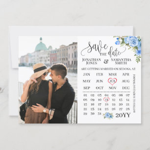Sparen de Datum de Kalender van de Foto Blauwe blo Kaart