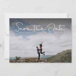 Sparen de datum eenvoudige witte handbrief fotokaa save the date