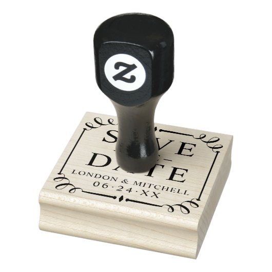 Sparen de Datum Elegant Lijst Wedding Monogram Rubberstempel (Stempel)