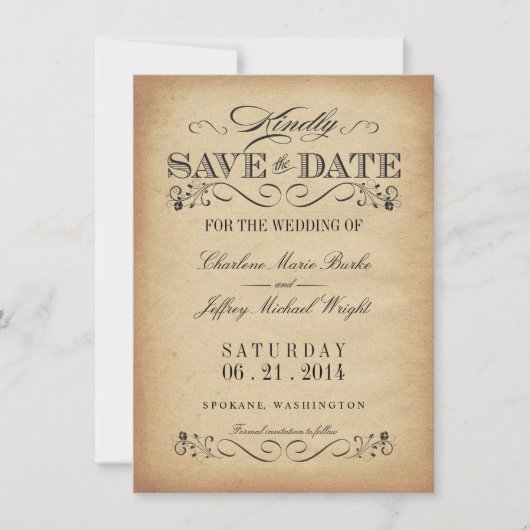 Sparen de Datum - Elegant Parchment Save The Date (Voorkant)