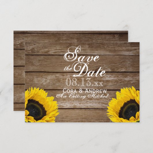 Sparen de Datum - Elegant Rustic SunFlower Lichten Kaart (Voorkant / Achterkant)