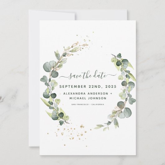 Sparen de Datum Eucalyptus Greenery Succulent Save The Date (Voorkant)