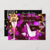 Sparen de Datum Fabulous 40 Hete Roze Gouden Bubbl Save The Date (Voorkant / Achterkant)