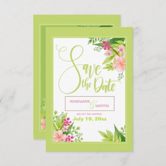 Sparen de Datum Floral Aankondiging (Voorkant / Achterkant)