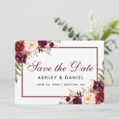 Sparen de Datum Floral Burgundy BB Save The Date (Staand voorkant)