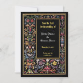 Sparen de Datum Floral Verlichte Medieval Editable Aankondiging (Voorkant)