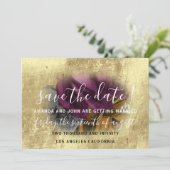 Sparen de Datum Floral Wreate Paars Gold Save The Date (Staand voorkant)