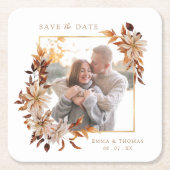 Sparen de Datum Fotobruiloft Vierkante Kartonnen Onderzetter (Voorkant)
