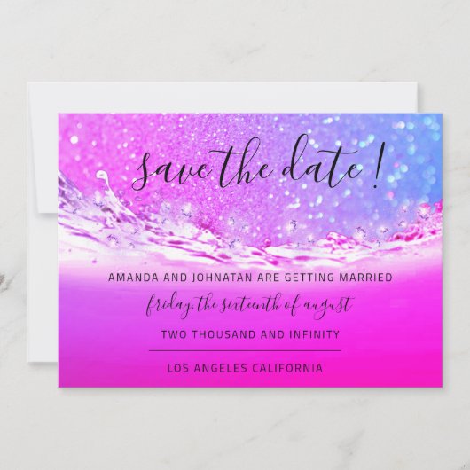 Sparen de Datum Fuchsia roze kristallen Ocean Ombr Save The Date (Voorkant)
