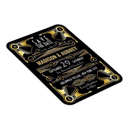 Sparen de Datum Gatsby Wedding Art Deco Gold Black Magneet (Rechterzijde)