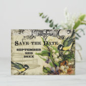 Sparen de Datum, Gele Song Bird Cage Floral Kaart (Staand voorkant)