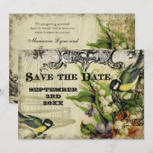 Sparen de Datum, Gele Song Bird Cage Floral Kaart (Voorkant / Achterkant)