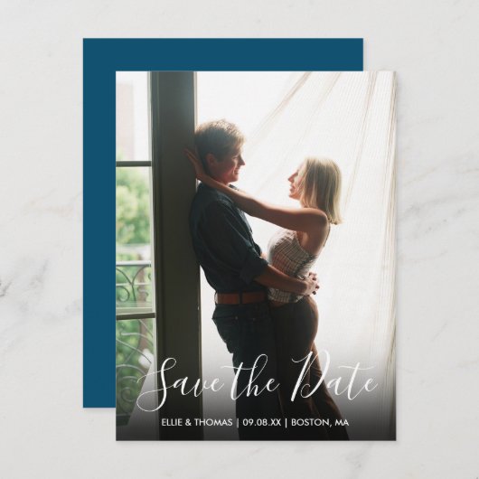 Sparen de Datum Gematigde Foto van het Manuscript  Aankondigingskaart (Voorkant / Achterkant)