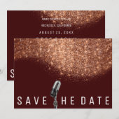 Sparen de Datum Glitter Copper Burgundy Microphone Save The Date (Voorkant / Achterkant)