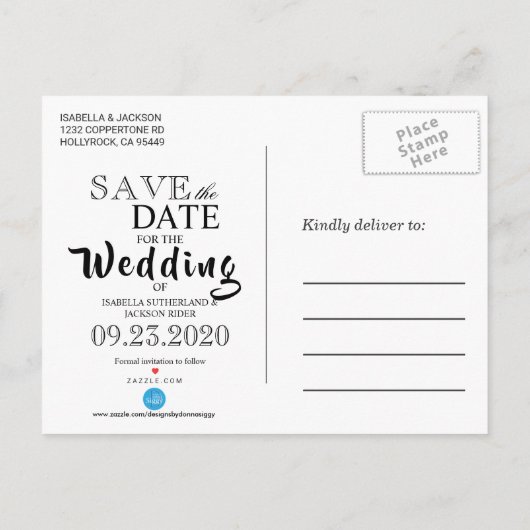 Sparen de Datum Gold Confetti en Donkerblauw Aankondigingskaart (Achterkant)