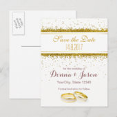 Sparen de Datum Gold Glitter Rings - Briefkaart (Voorkant / Achterkant)