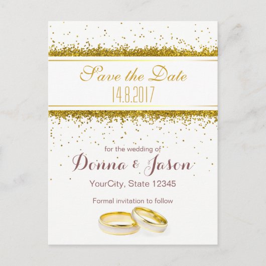 Sparen de Datum Gold Glitter Rings - Briefkaart (Voorkant)