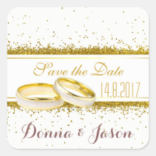 Sparen de Datum Gold Glitter Rings - Vierkante Sti Sticker