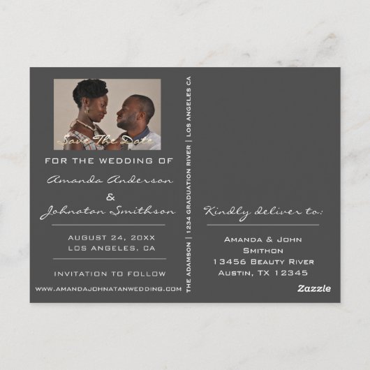 Sparen de Datum Golden Manuscript de Foto grijs gr Briefkaart (Achterkant)