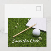 Sparen de datum golfbal met potlood op groen uitnodiging briefkaart (Voorkant / Achterkant)