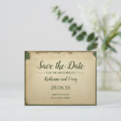 Sparen de Datum Groen en Beige Weddenschap Parchme Briefkaart (Staand voorkant)