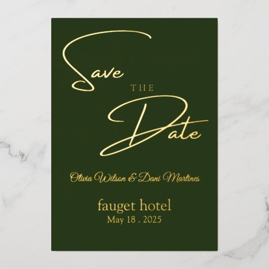 sparen de datum groene elegant folie uitnodiging (Voorkant)