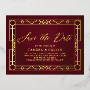 Sparen de Datum het Decoratieve Lijst van het Goud Folie Uitnodiging Briefkaart