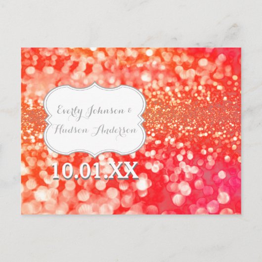 Sparen de Datum Koraal en Roze Sparkle Aankondigingskaart (Achterkant)