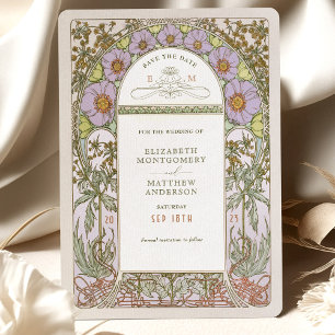 Sparen de Datum  Kunst Nieuwe door Mucha Invitat Kaart