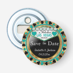 Sparen de Datum Las Vegas Stijl - Blauwgroen Button Flesopener