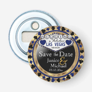 Sparen de Datum Las Vegas Stijl - Donkerblauw Button Flesopener